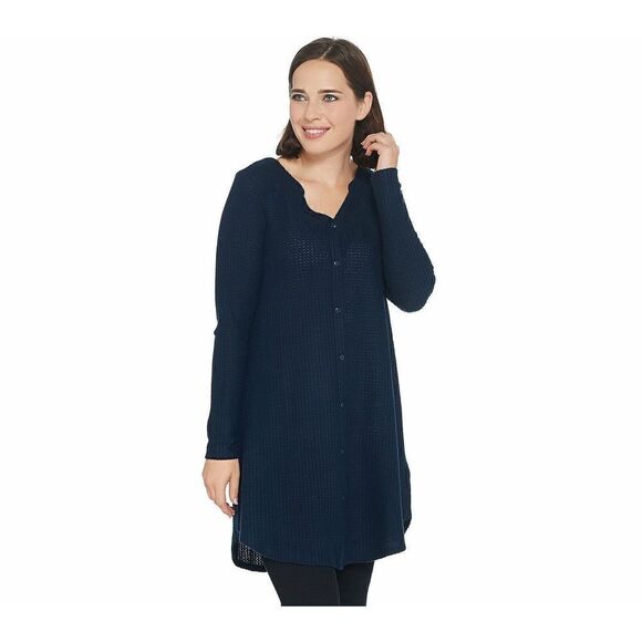 B-987 AnyBody Brushed Waffle Button Front Sleep Dress NAVY size XXS - Picture 1 of 1